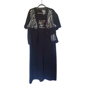 Vintage Copa Cabana Zebra Black Maxi Dress with Velour Zebra Vest, Size Medium
